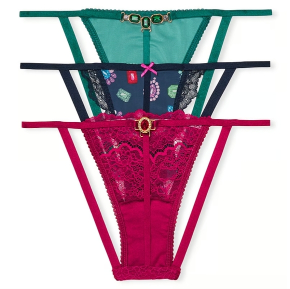 Victoria's secret dream Angel's 3 pack charm, velvet, bejeweled v-string panties - Picture 1 of 8